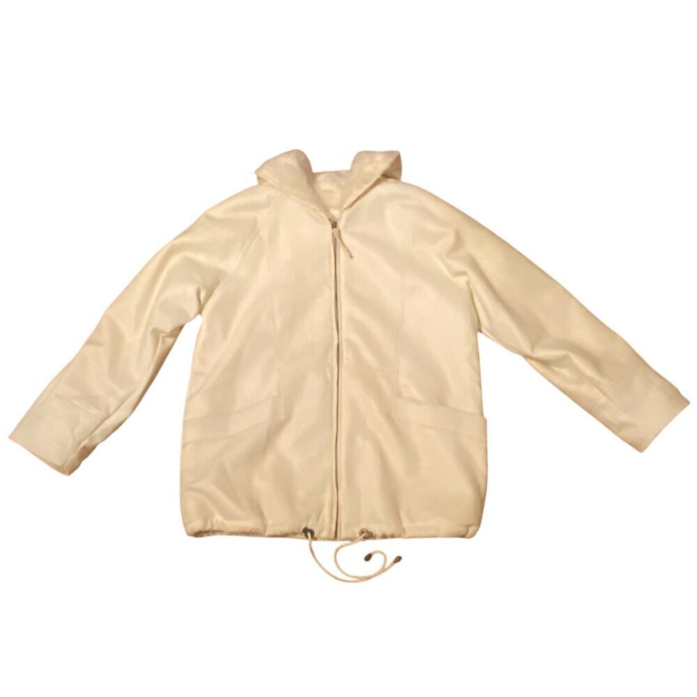 VINTAGE Ivory Parka Coat Faux Fur Lining Hood Zip Front No Tags Approx Size L - Picture 4 of 13